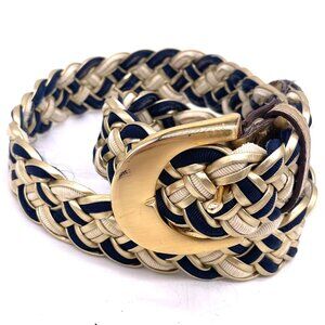 Vintage Donna Katz Braided Belt With Gold Buckle Synthetic Leather Medium Blue &